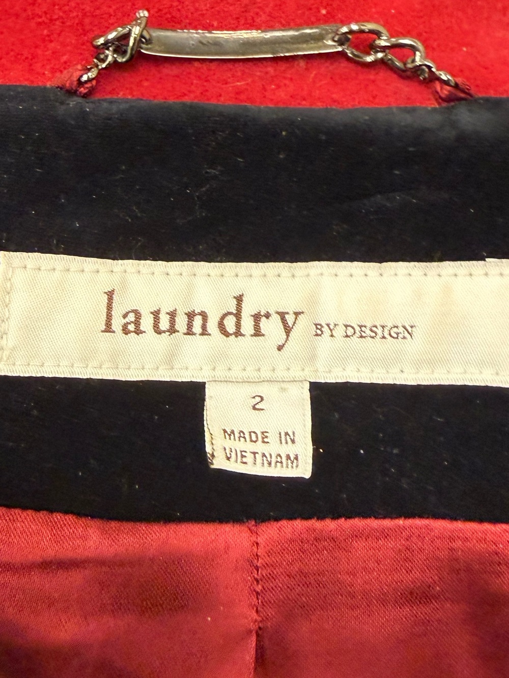 Laundry by Design Red Double-Breasted Pea Coat with Black Velvet Buttons - Picture 5 of 12